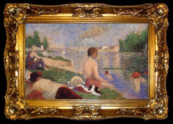 framed  Georges Seurat Bathers, ta009-2